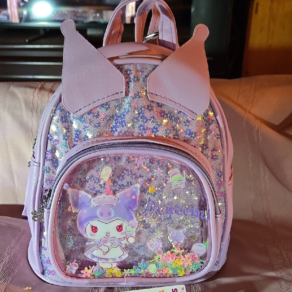 Kawaii Lavender Kuromi Backpack with Accessories